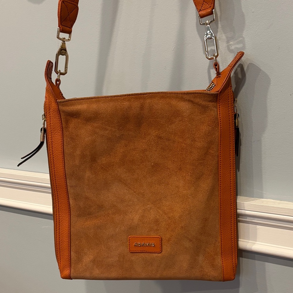Adamis Orange Suede Messenger Bag with Leather Trim